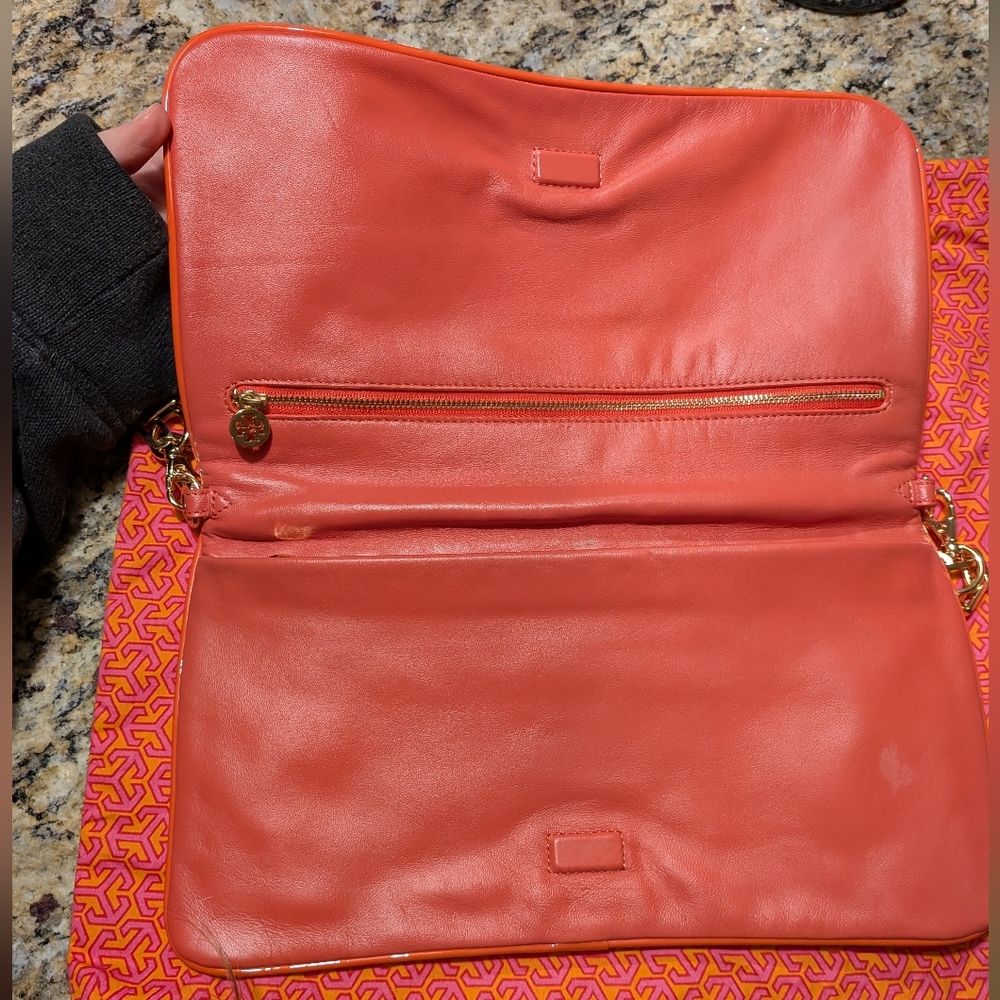 Tory Burch Pink Coral Purse Clutch with Gold Accents - Picture 3 of 16